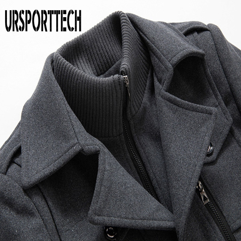 Zimski muški vuneni kaput, novi jednobojni muški vuneni kaput s dvostrukom kragnom otporan na hladnoću, ležerni trenč kaput, muški preveliki kaput 4XL