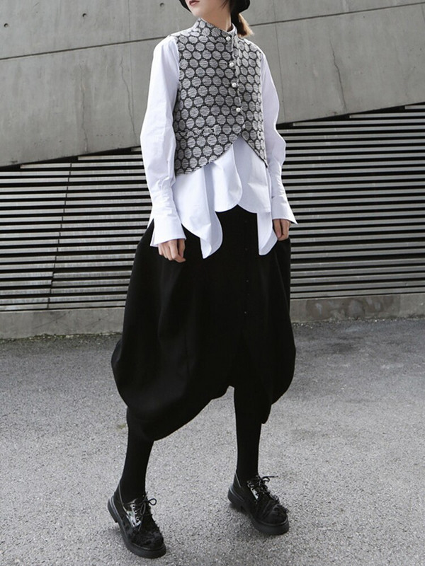 [EAM] 2022. Novi proljetno-ljeto samostojeći ovratnik bez rukava Jacquard nepravilan biserni porub s džepovima Široki prsluk Ženska moda Tide JO196