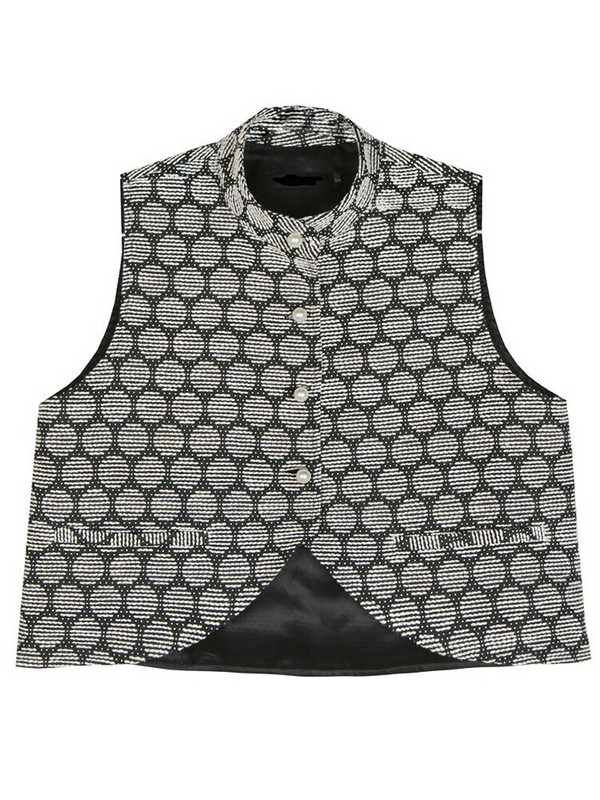 [EAM] 2022. Novi proljetno-ljeto samostojeći ovratnik bez rukava Jacquard nepravilan biserni porub s džepovima Široki prsluk Ženska moda Tide JO196