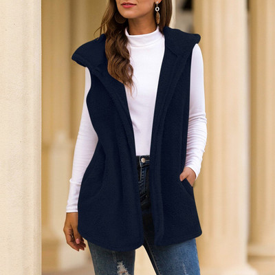 Fluffly Vintage βελούδινη κουκούλα γιλέκο γιλέκο αμάνικα ζεστή ζακέτα πανωφόρι Teddy Cozy σακάκι Γυναικεία μόδα Φθινόπωρο Χειμώνας