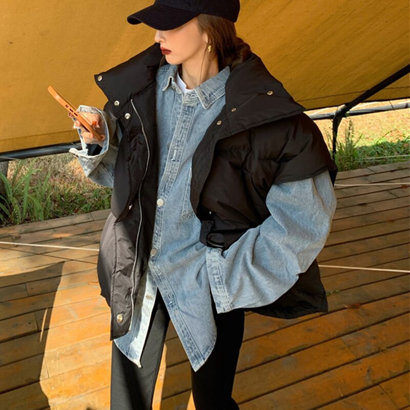 Ženski labavi topli prsluk bez rukava Pamučno podstavljen prsluk Kawaii gornja odjeća Ženska vrećasta ležerna parka Majice bez rukava 2021. Jesen Zima