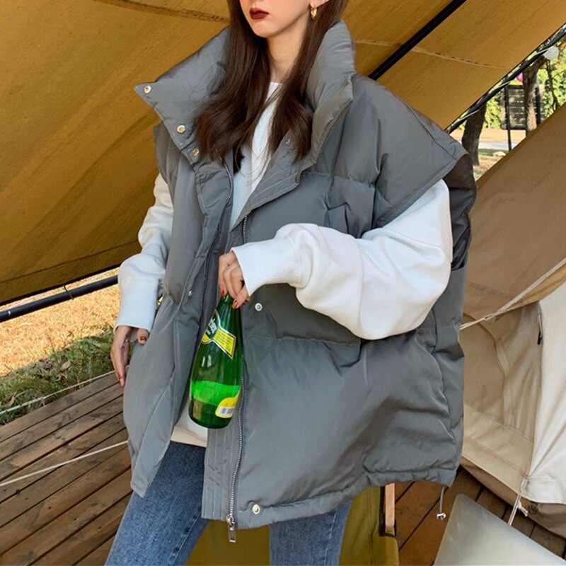 Ženski labavi topli prsluk bez rukava Pamučno podstavljen prsluk Kawaii gornja odjeća Ženska vrećasta ležerna parka Majice bez rukava 2021. Jesen Zima