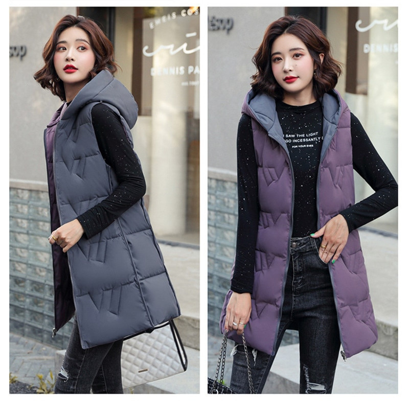 2021. gada rudens ziemas veste sievietēm, divpusēji valkājamie korejiešu kokvilnas veste ar kapuci, sieviešu veste, sieviešu jaka bez piedurknēm