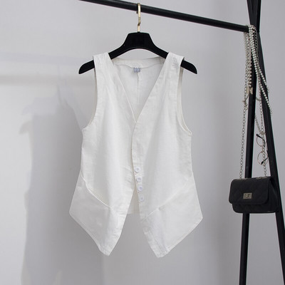 Novi modni ženski prsluk od pamučnog lana, kratki stil, elastični struk, uski, elegantni uredski ženski gornji dijelovi, crno-bijele jakne, gornja odjeća