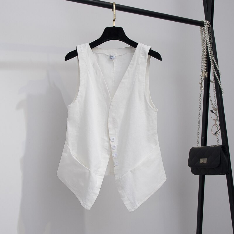 Novi modni ženski prsluk od pamučnog lana, kratki stil, elastični struk, uski, elegantni uredski ženski gornji dijelovi, crno-bijele jakne, gornja odjeća