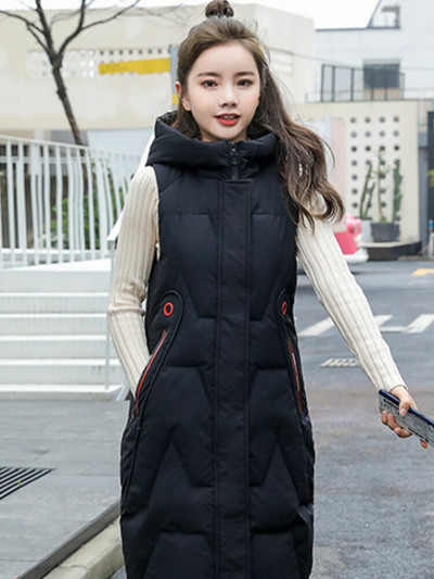 Γυναικεία μπουφάν Φθινόπωρο και Χειμώνας 2022 Νέα Γυναικεία Βαμβακερά Ρούχα Μακρύ Γιλέκο με κουκούλα Heavy Casual Jacket Αμάνικο γιλέκο Γυναίκα