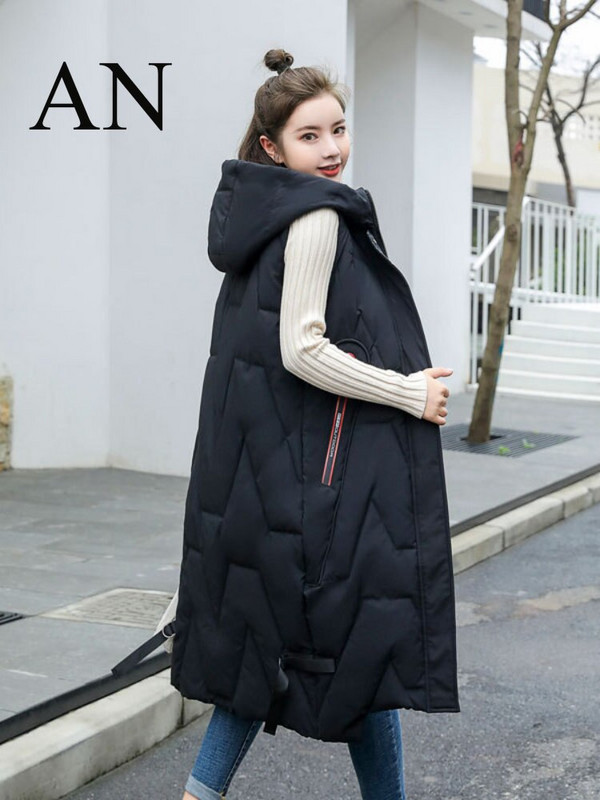 Γυναικεία μπουφάν Φθινόπωρο και Χειμώνας 2022 Νέα Γυναικεία Βαμβακερά Ρούχα Μακρύ Γιλέκο με κουκούλα Heavy Casual Jacket Αμάνικο γιλέκο Γυναίκα