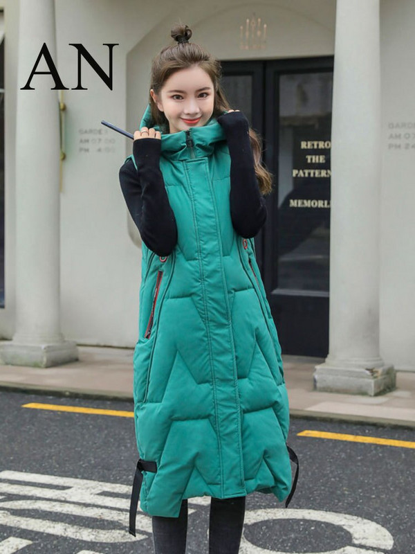 Γυναικεία μπουφάν Φθινόπωρο και Χειμώνας 2022 Νέα Γυναικεία Βαμβακερά Ρούχα Μακρύ Γιλέκο με κουκούλα Heavy Casual Jacket Αμάνικο γιλέκο Γυναίκα