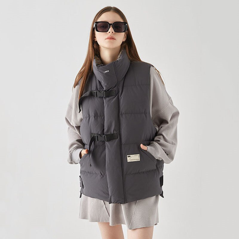 Γυναικεία φθινοπωρινή χειμερινή μόδα βαμβακερό γιλέκο με εργαλεία Κορεάτικο κοντό βαμβακερό γεμισμένο χοντρό ζεστό αμάνικο γιλέκο Parkas Femme
