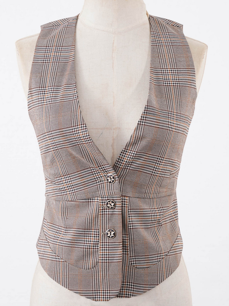 Γυναικείο γιλέκο OL στυλ Vintage καρό αμάνικο γιλέκο γυναικεία κοστούμια Γιλέκα γραφείου Γυναικείο κομψό γιλέκο Επίσημο ένδυμα εργασίας Mujer