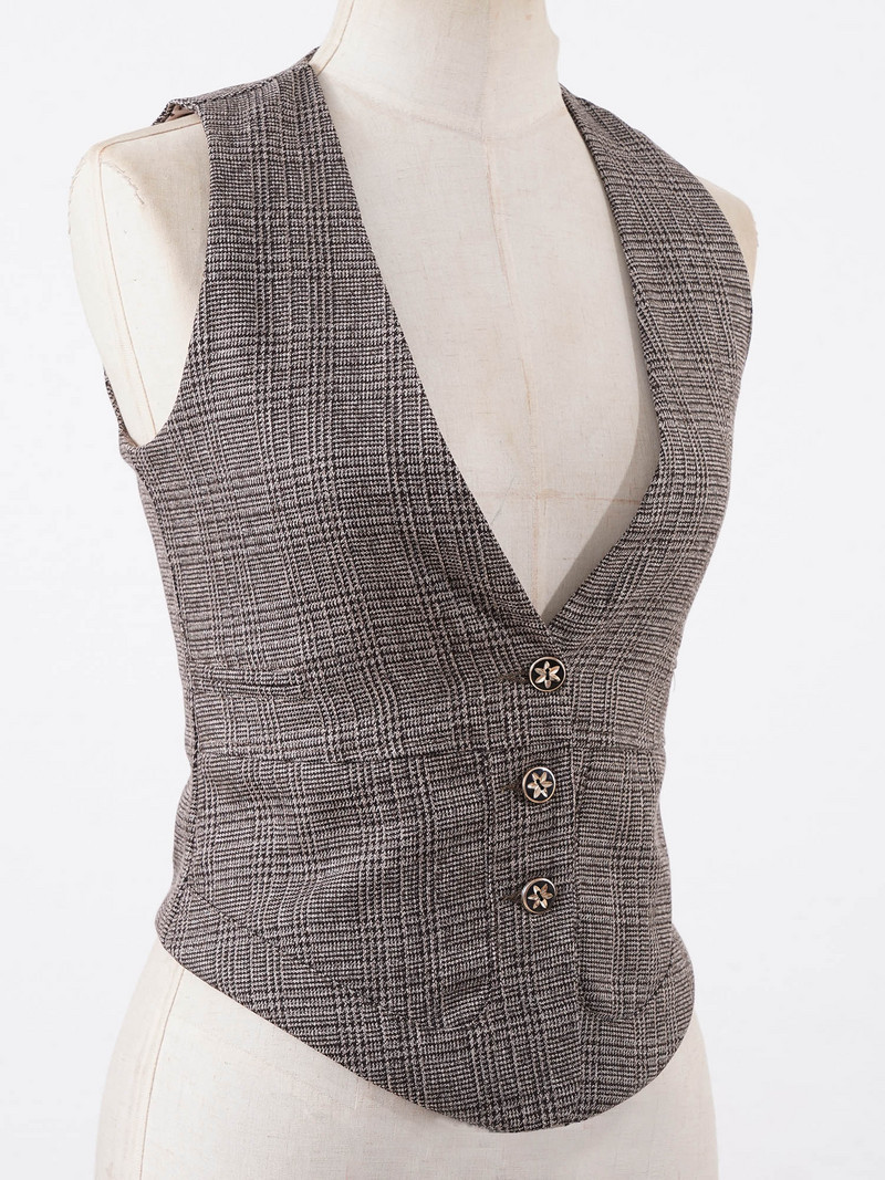 Γυναικείο γιλέκο OL στυλ Vintage καρό αμάνικο γιλέκο γυναικεία κοστούμια Γιλέκα γραφείου Γυναικείο κομψό γιλέκο Επίσημο ένδυμα εργασίας Mujer