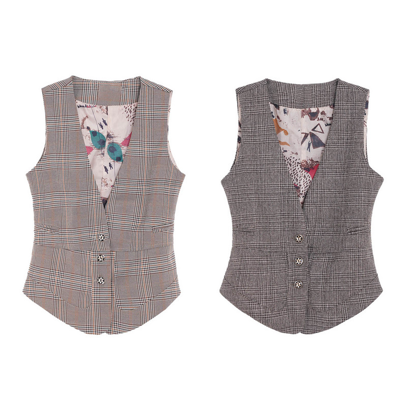 Γυναικείο γιλέκο OL στυλ Vintage καρό αμάνικο γιλέκο γυναικεία κοστούμια Γιλέκα γραφείου Γυναικείο κομψό γιλέκο Επίσημο ένδυμα εργασίας Mujer