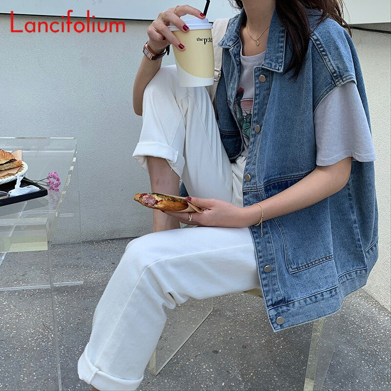 Preveliki plavi traper prsluk Ženska vintage 2022. LOSOBNA korejska crna BF Cargo Basic jakna bez rukava HarajukuTank Top Jeans