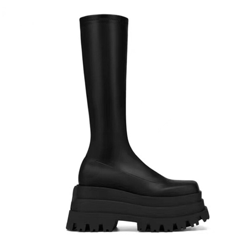 PRXDONG Ženske cipele Visoke čizme za koljena Nove modne punk debele visoke potpetice Platforma haljina Ležerne ženske kratke čizme do gležnja