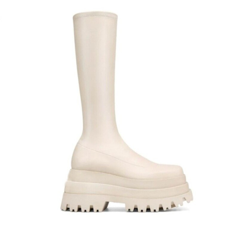 PRXDONG Ženske cipele Visoke čizme za koljena Nove modne punk debele visoke potpetice Platforma haljina Ležerne ženske kratke čizme do gležnja