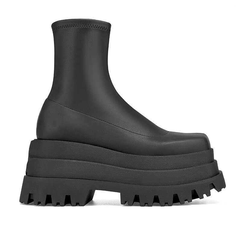 PRXDONG Ženske cipele Visoke čizme za koljena Nove modne punk debele visoke potpetice Platforma haljina Ležerne ženske kratke čizme do gležnja