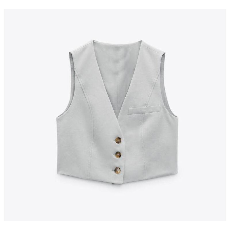 Sieviešu veste vienkrāsaina vienkrāsaina, brīva temperamenta, vienrindas ielas stila jaka bez piedurknēm