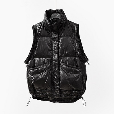 2021 Λευκό πουπουλένιο χειμερινό γιλέκο Γυναικείο μονόχρωμο, μεγάλες τσέπες Γυναικείο αμάνικο μπουφάν με φερμουάρ Ζεστό μοδάτο γιλέκο για γυναίκες