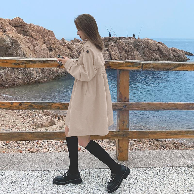 Vidēja garuma Trenčs sieviešu mētelis ar augstu vidukli ar divrindu retro franču stila sieviešu mētelis pavasara rudens jauna mode