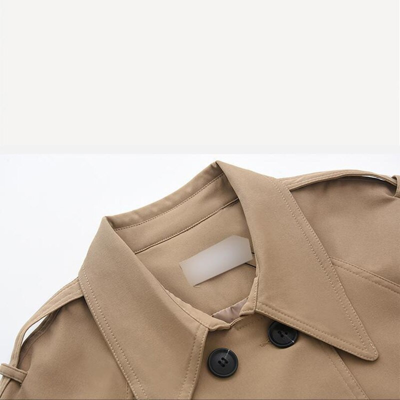 Vidēja garuma Trenčs sieviešu mētelis ar augstu vidukli ar divrindu retro franču stila sieviešu mētelis pavasara rudens jauna mode