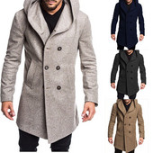 Μόδα ανδρική μακρυά καμπαρντίνα μαλλί Συνδυάζει μακρυμάνικο παλτό ανοιξιάτικα ρούχα Casual μονόχρωμα ανδρικά παλτό και μπουφάν