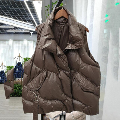 Χειμώνας 2021 γυναικείο κοντό πουπουλένιο βαμβακερό γιλέκο Ελαφρύ αμάνικο γιλέκο με επένδυση Αμάνικο Γυναικείο όρθιο γιακά μεγάλη τσέπη