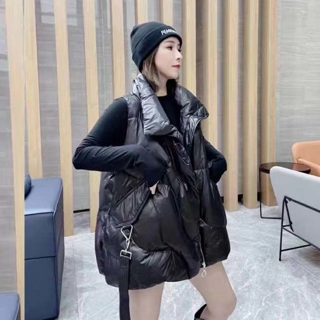 Χειμώνας 2021 γυναικείο κοντό πουπουλένιο βαμβακερό γιλέκο Ελαφρύ αμάνικο γιλέκο με επένδυση Αμάνικο Γυναικείο όρθιο γιακά μεγάλη τσέπη