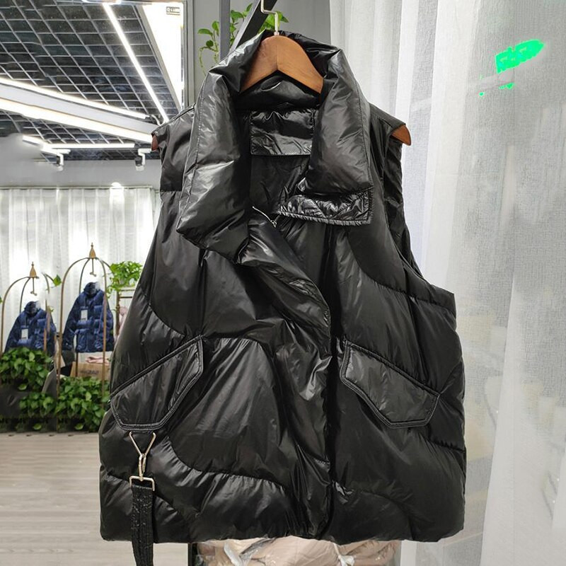 Χειμώνας 2021 γυναικείο κοντό πουπουλένιο βαμβακερό γιλέκο Ελαφρύ αμάνικο γιλέκο με επένδυση Αμάνικο Γυναικείο όρθιο γιακά μεγάλη τσέπη