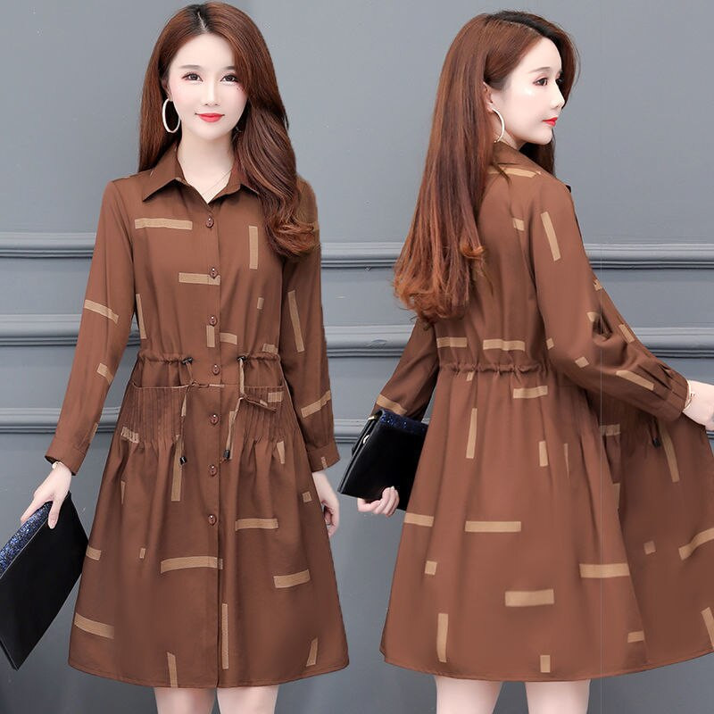 Sieviešu lielizmēra apdrukas vējjaka 2022. gada pavasara rudens jauns plāns garais mētelis pusmūža mātēm Universāls ikdienas sieviešu apģērbs