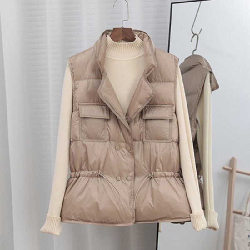 Χειμερινό πουπουλένιο γυναικείο κοντό αμάνικο γιλέκο Μπουφάν ελαφρύ σώμα πιο ζεστό γιλέκο Γυναικείο λευκό Gilets Windbreaker πουπουλένιο παλτό
