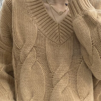 Zimski ležerni džemper od kašmira Ženski preveliki puloveri s V-izrezom Debeli puloveri Ženski 2021. široki ženski puloveri džemper