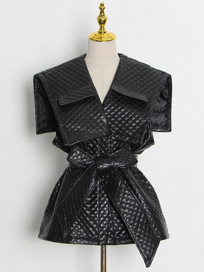 TWOTWINSTYLE Εξωτερικά Βαμβακερά Παλτό Γυναικεία Ψηλόμεση Δαντέλα Πάνω Χοντρό V λαιμόκοψη Αμάνικα Casual Μπουφάν Γυναικεία Χειμώνας 2021 Νέο