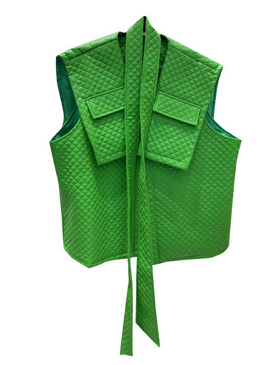 TWOTWINSTYLE Εξωτερικά Βαμβακερά Παλτό Γυναικεία Ψηλόμεση Δαντέλα Πάνω Χοντρό V λαιμόκοψη Αμάνικα Casual Μπουφάν Γυναικεία Χειμώνας 2021 Νέο