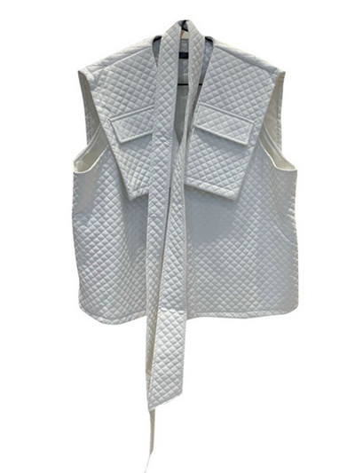 TWOTWINSTYLE Εξωτερικά Βαμβακερά Παλτό Γυναικεία Ψηλόμεση Δαντέλα Πάνω Χοντρό V λαιμόκοψη Αμάνικα Casual Μπουφάν Γυναικεία Χειμώνας 2021 Νέο