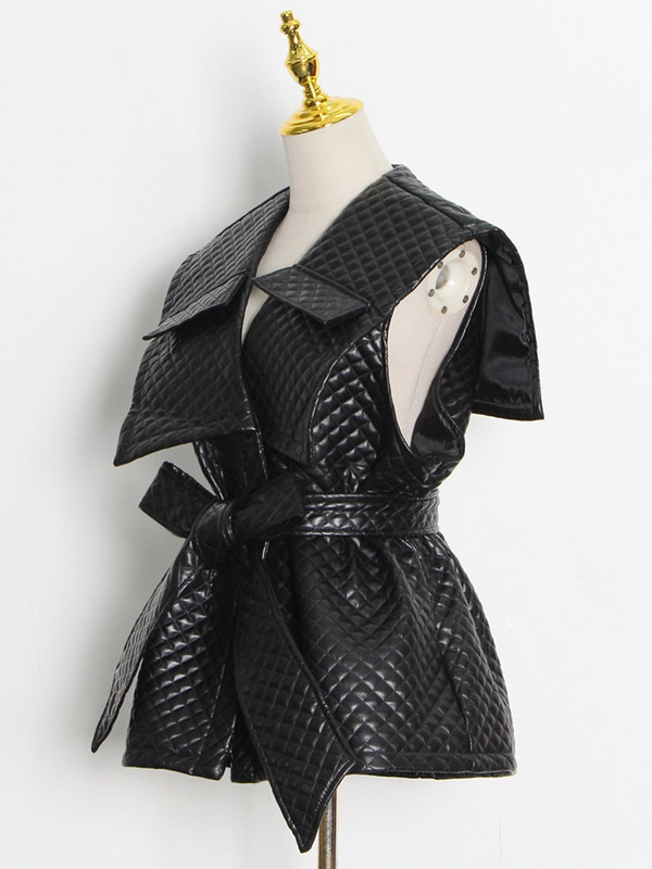 TWOTWINSTYLE Εξωτερικά Βαμβακερά Παλτό Γυναικεία Ψηλόμεση Δαντέλα Πάνω Χοντρό V λαιμόκοψη Αμάνικα Casual Μπουφάν Γυναικεία Χειμώνας 2021 Νέο