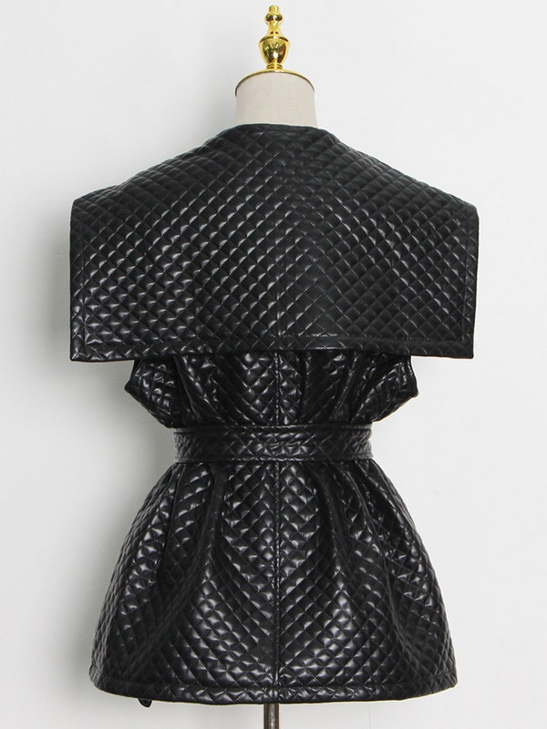 TWOTWINSTYLE Εξωτερικά Βαμβακερά Παλτό Γυναικεία Ψηλόμεση Δαντέλα Πάνω Χοντρό V λαιμόκοψη Αμάνικα Casual Μπουφάν Γυναικεία Χειμώνας 2021 Νέο