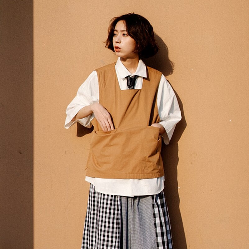 Vestid Naiste Disain Varrukateta Pullover Tänavarõivad Taskud Vestid lahtised Jaapani stiilis Tööriistad Üliõpilased Sobivad välirõivad