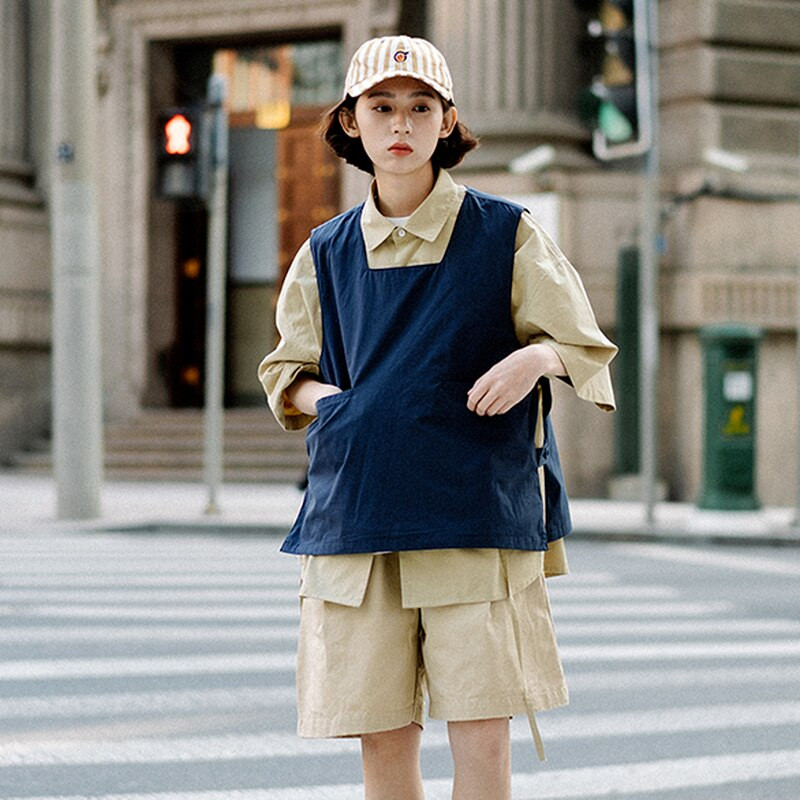 Vestid Naiste Disain Varrukateta Pullover Tänavarõivad Taskud Vestid lahtised Jaapani stiilis Tööriistad Üliõpilased Sobivad välirõivad