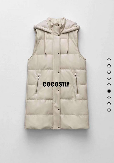 Νέο χειμωνιάτικο γυναικείο γιλέκο Gilet με κουκούλα από συνθετικό δέρμα Παλτό Κομψές τσέπες Αμάνικο μπουφάν Γυναικείο μακρύ γιλέκο Gilet trf