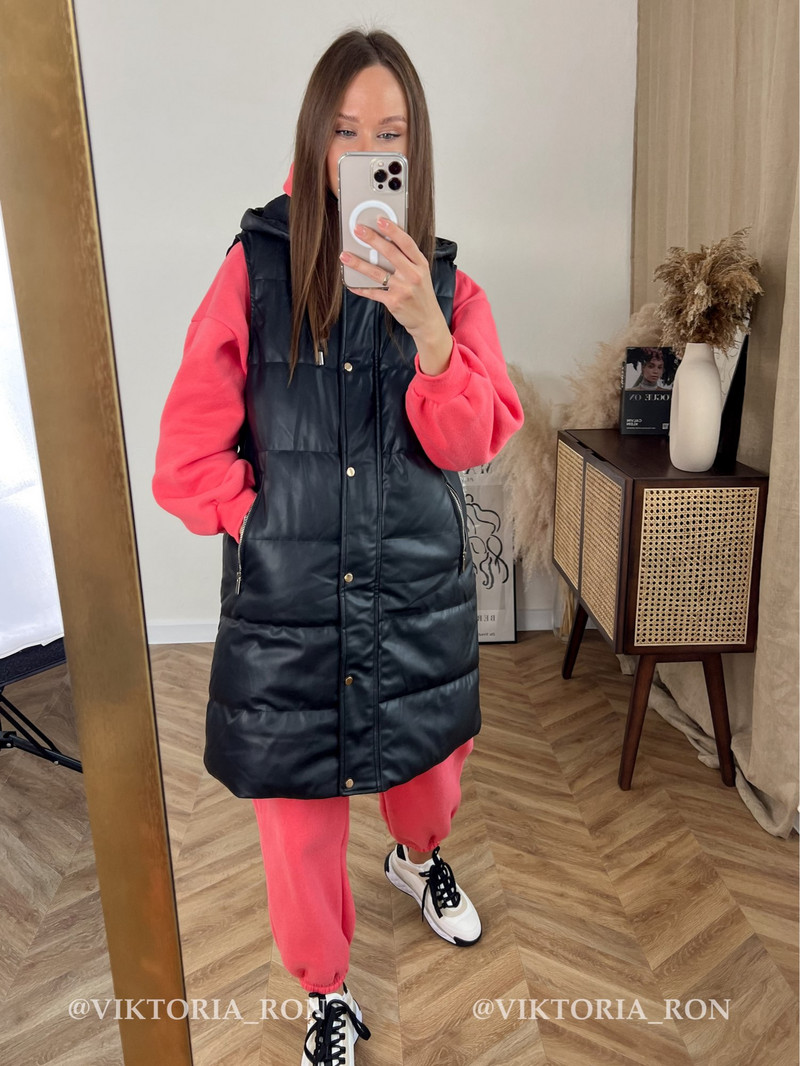 Νέο χειμωνιάτικο γυναικείο γιλέκο Gilet με κουκούλα από συνθετικό δέρμα Παλτό Κομψές τσέπες Αμάνικο μπουφάν Γυναικείο μακρύ γιλέκο Gilet trf