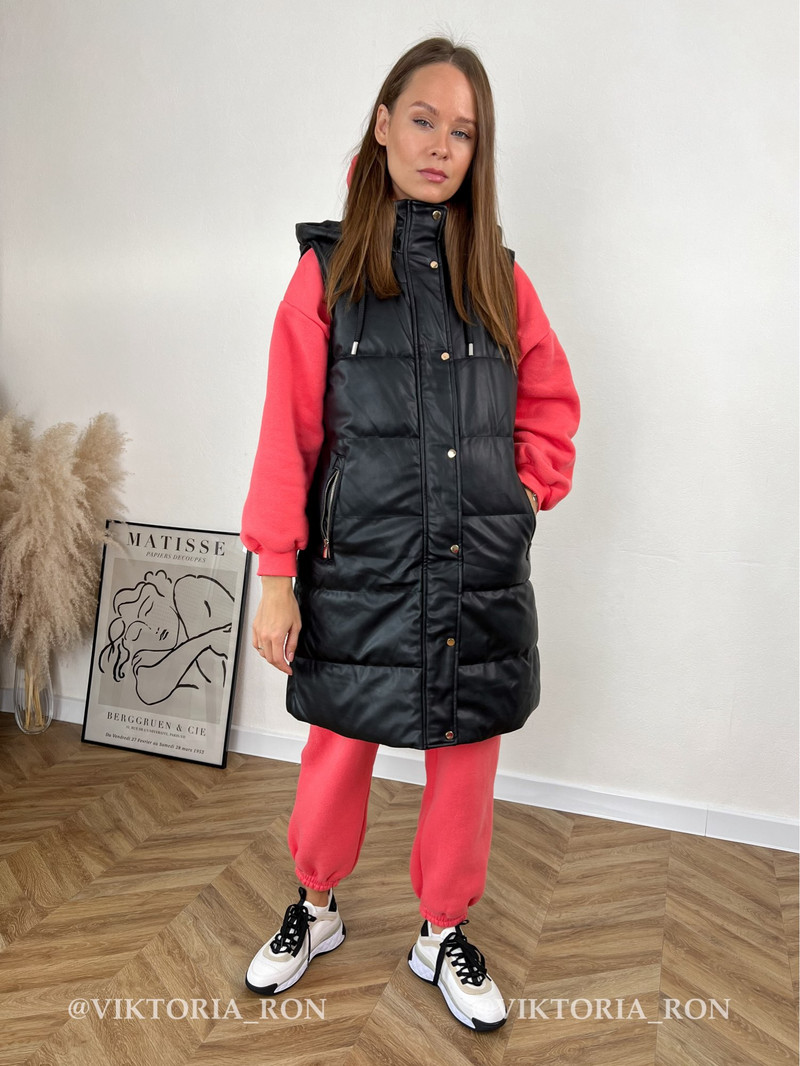 Νέο χειμωνιάτικο γυναικείο γιλέκο Gilet με κουκούλα από συνθετικό δέρμα Παλτό Κομψές τσέπες Αμάνικο μπουφάν Γυναικείο μακρύ γιλέκο Gilet trf