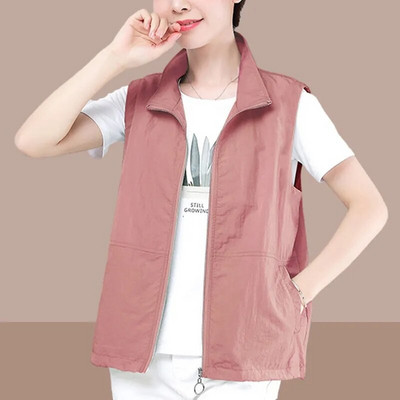 Įprastos apkarpytos striukės be rankovių moteriškos lengvos, paprastos, apatinės apykaklės vasarinės liemenės, klasikinės vienspalvės spalvos Chaleco Mujer