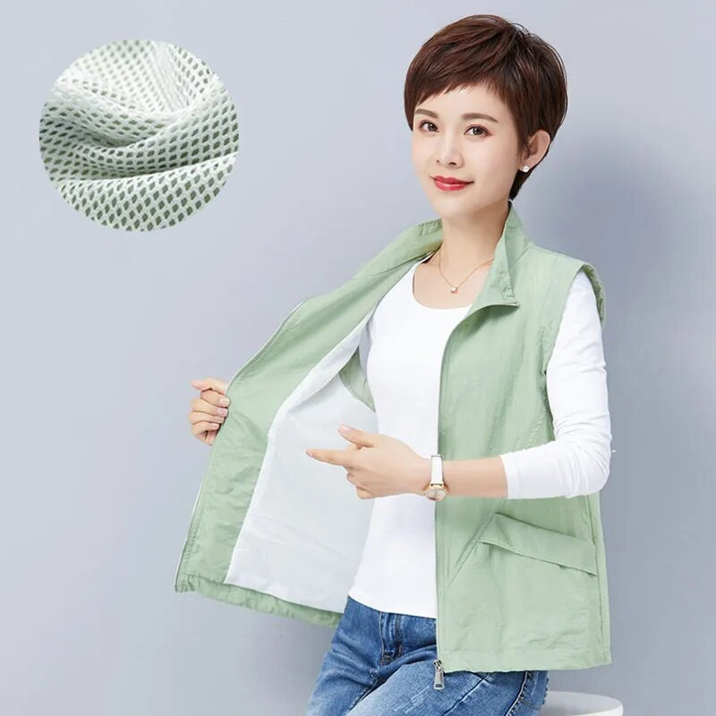 Įprastos apkarpytos striukės be rankovių moteriškos lengvos, paprastos, apatinės apykaklės vasarinės liemenės, klasikinės vienspalvės spalvos Chaleco Mujer