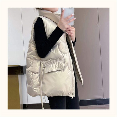 2021. gada jauna bieza kokvilnas veste sieviešu ziemas apģērba veste brīva un plāna stāvapkakle modes veste rietumu stila veste