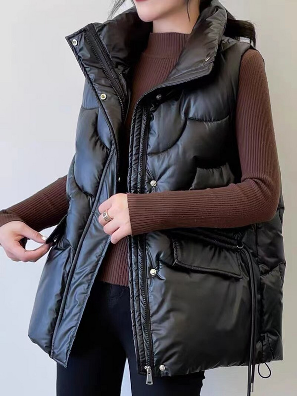 2021. gada jauna bieza kokvilnas veste sieviešu ziemas apģērba veste brīva un plāna stāvapkakle modes veste rietumu stila veste