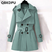 Klasiski divu rindu mēteļi vidēja garuma sieviešu ikdienas vējjakas ar jostu, 2022. gada jauns ielas apģērbs Casacos Femininos.