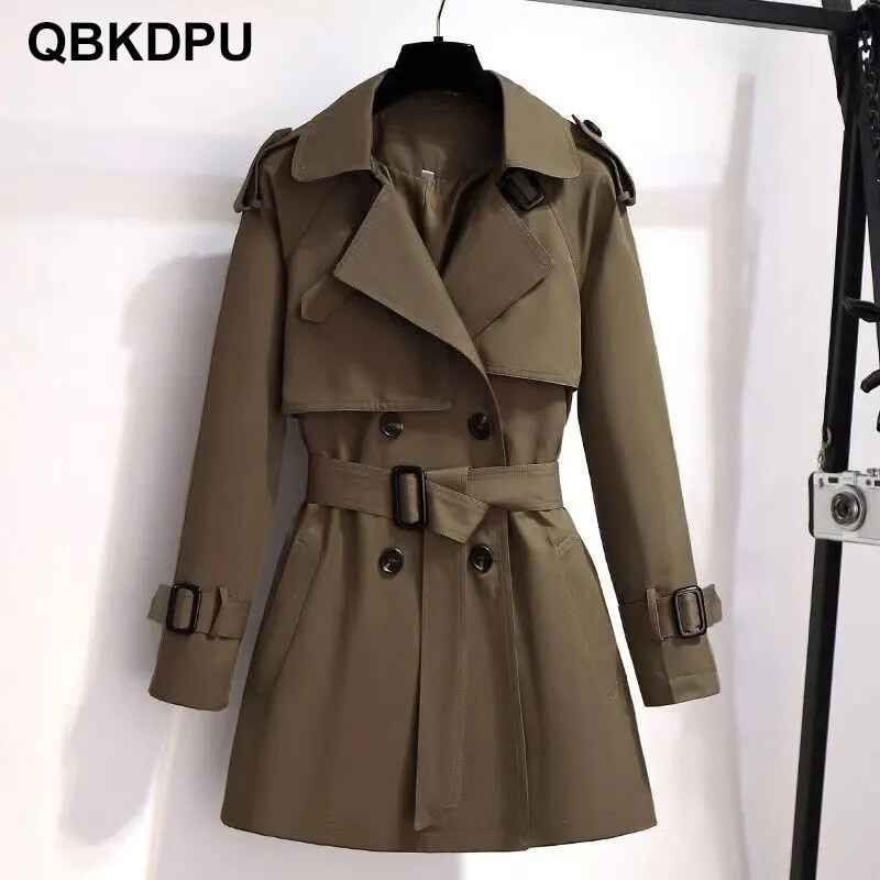 Klasiski divu rindu mēteļi vidēja garuma sieviešu ikdienas vējjakas ar jostu, 2022. gada jauns ielas apģērbs Casacos Femininos.