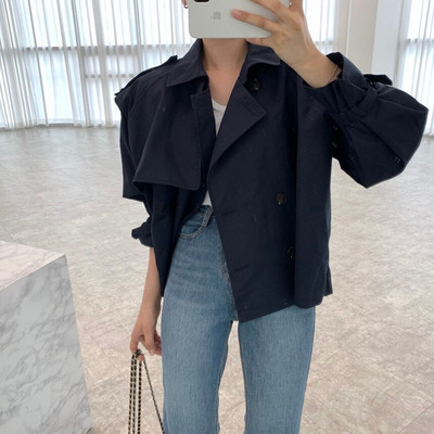 Korean Chic Proljeće Jesen Ženski trenč kaput s dvostrukim kopčanjem Široka vjetrovka kratkih rukava Ulična odjeća Ležerne ženske jakne