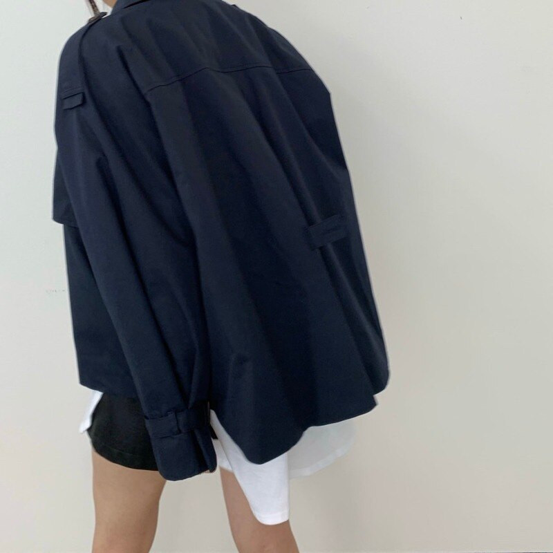 Korean Chic Proljeće Jesen Ženski trenč kaput s dvostrukim kopčanjem Široka vjetrovka kratkih rukava Ulična odjeća Ležerne ženske jakne