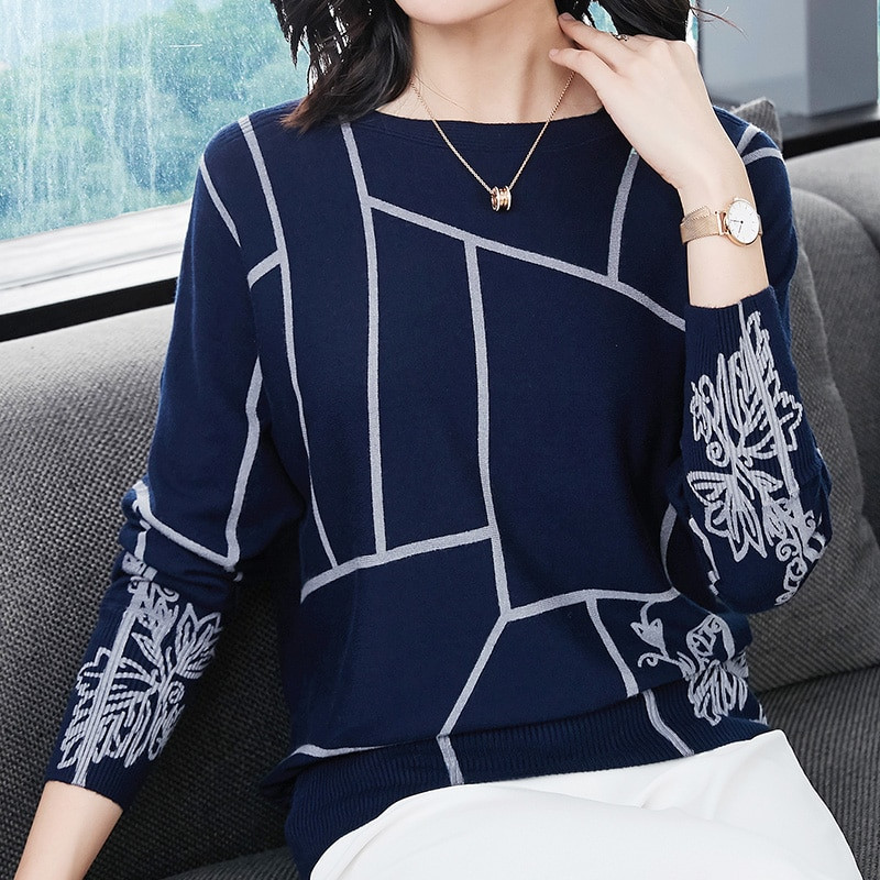 YISU Fashion Women Geometry Print Džemperis ar garām piedurknēm Džemperi Trikotāža Rudens ziema Puloveri augstas kvalitātes Trikotāžas džemperi